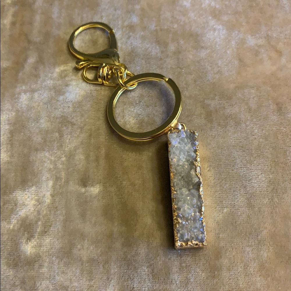 Druzy Bar Pendant with Titanium Coating Keychain